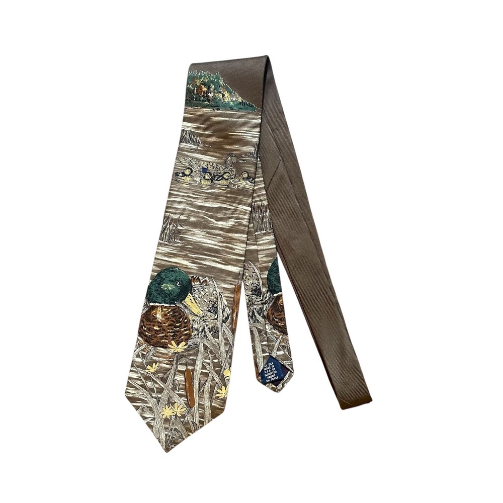 Ducks‎ Unlimited Mens Silk Tie Brown Mallard Duck Wildlife Nature Scene USA Made